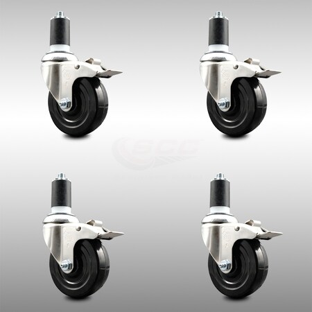 Service Caster 4 Inch 316SS Hard Rubber Wheel Swivel 1-5/8 Inch Stem Caster Set Lock Brake SCC SCC-SS316TTLEX20S414-HRS-158-4